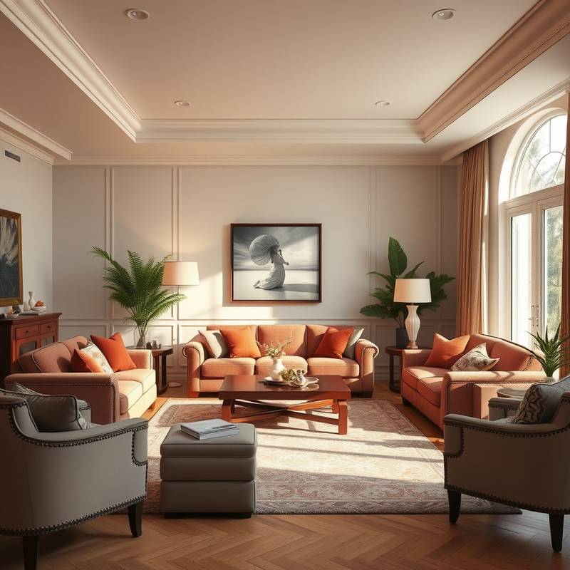 A beautifully arranged living room with carefully selected furniture showcasing furniture selection and sourcing services.